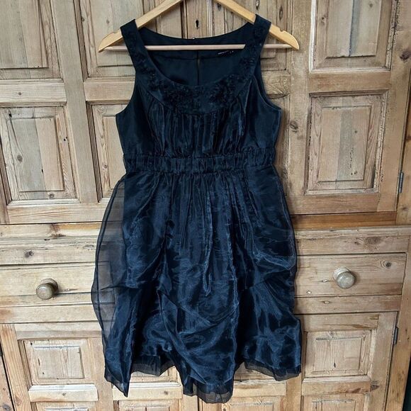 Max and Cleo 6 Black Cocktail Dress Party Sleeveless Beaded Tulle‎ Classic - Picture 1 of 12